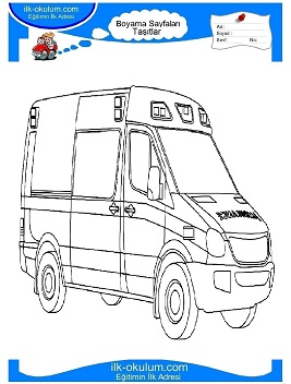 Çocuklar İçin Ambulans Boyama Sayfaları 